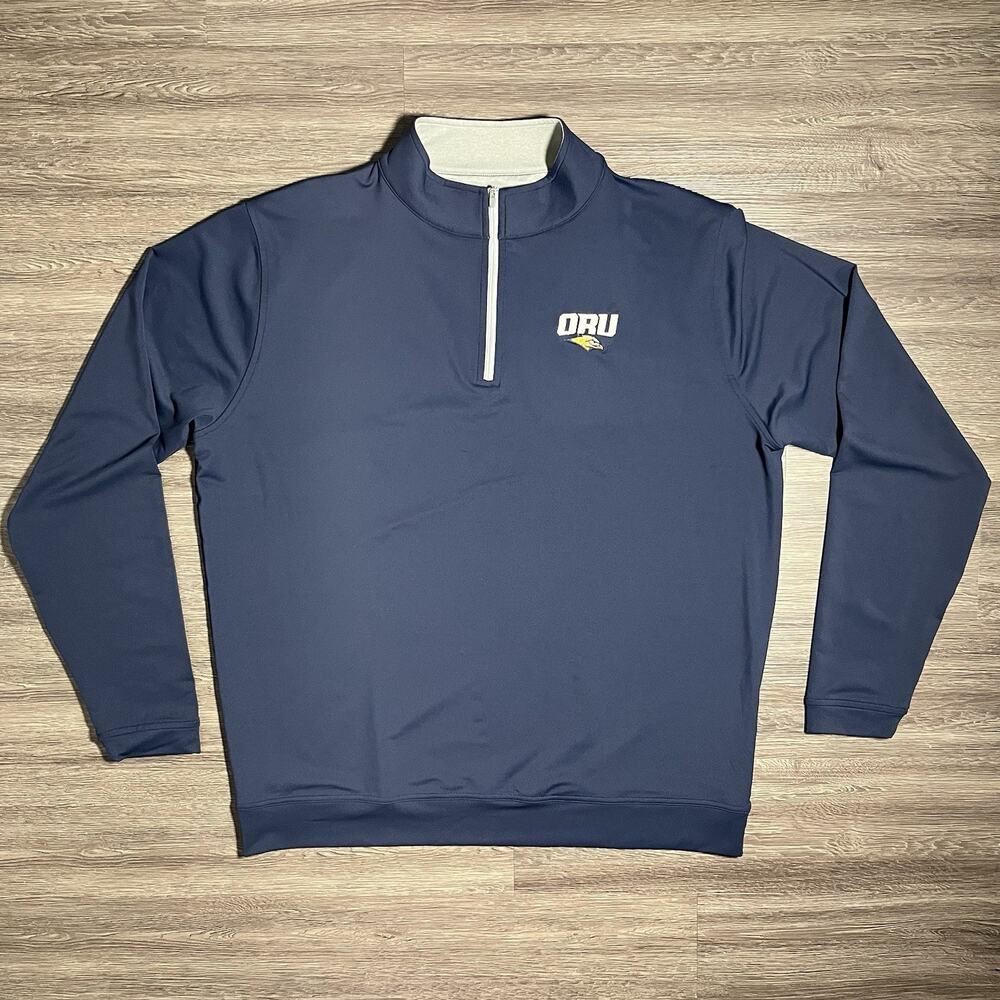 Peter Millar Perth Quarter Zip Mens XL Navy ORU Oral Roberts University Golf EUC